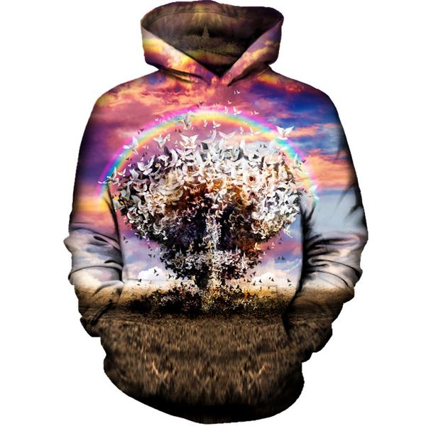 

новый arrrrval мода мужчины / женщины радуга голубь смешно 3d печатных crewneck толстовка толстовки мода повседневная толстовки h205, Black
