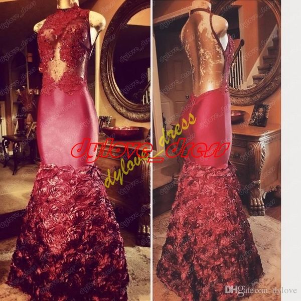 

2018 elegant plus size vestido de festa longo long evening gowns burgundy mermaid lace black girl prom dresses vestido