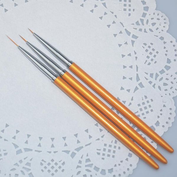 

3pcs/set nail art lines painting pen brush metal gold gel uv polish tips flower 3d design manicure pedicure drawing diy tool kit, Yellow