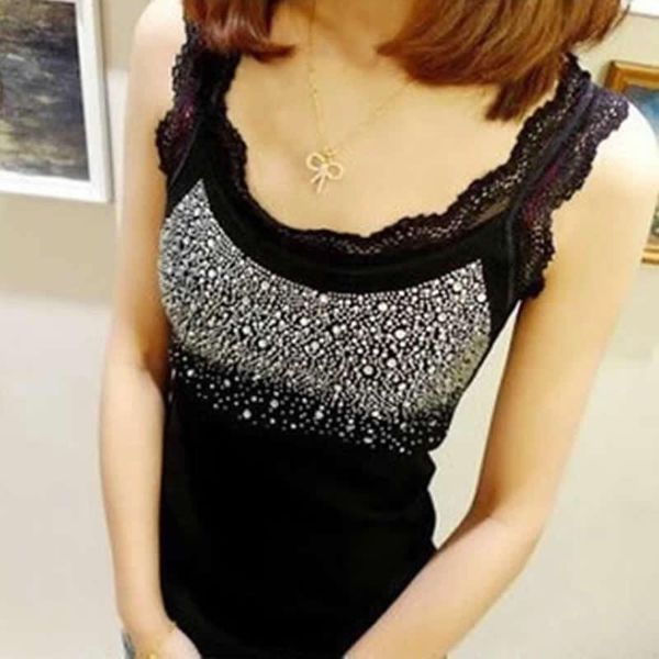 

fashion women girls elevest lace collar bling tank camis sleeveless, White