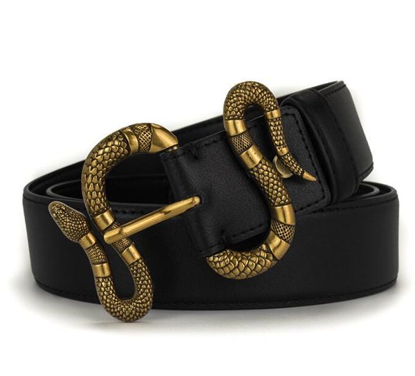

Mens women Belt Cow Genuine Leather Luxury snake pattern buckle Strap Male Belts For Women Golden Snakehead Vintage Pin Buckle Belt Man