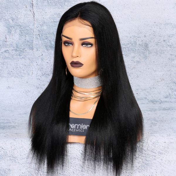 

100 human hair wigs lace front wig 250% density silk straight 4.5 inches front lace pre-plucked natural hairline with perimeter baby hair, Black;brown