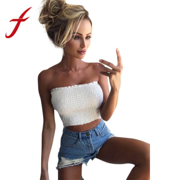 

feitong summer women crop strapless elastic boob bandeau tube bra breast wrap camis camisole female tank 2018, White