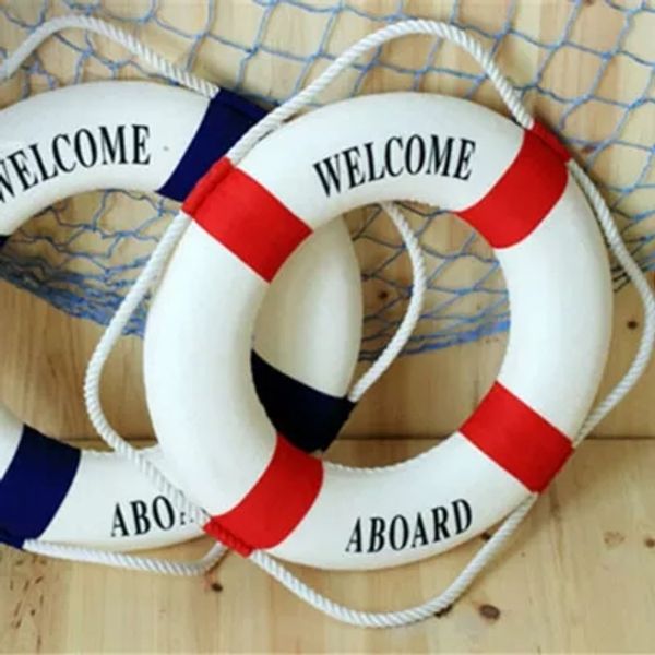 25 centímetros Marinha Mar Mediterrâneo Bóia de vida adesivos de parede de suspensão Lifebuoy Para Bar Home Decor Props Náutico vida anel de casamento Crafts