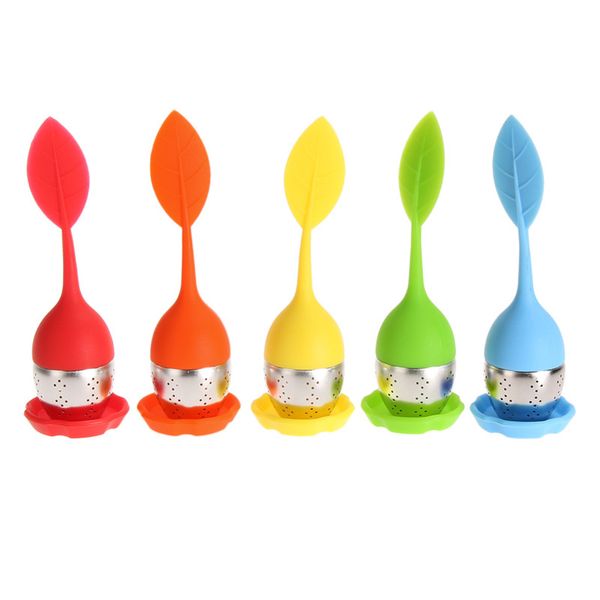 

sweet leaf folwer silicone tea infuser reusable strainer with drop tray novelty tea ball herbal spice filter tea tool