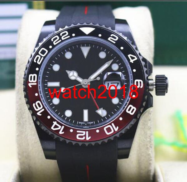 

top luxury качество 116710b 40мм часы ii керамическая рамка batman pvd покрытие черный / красный резиновый браслет автоматический мужские ча, Slivery;brown
