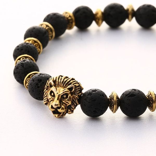

men buddha bead charm bracelets natural volcanic stone bracelet leopard lion buddha's head vintage jewelry wholesale, Golden;silver