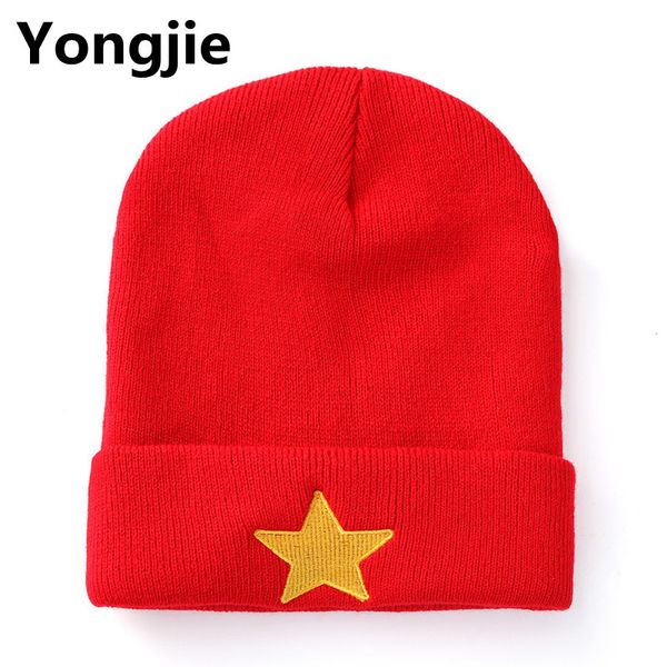 

new 2018 pentagram star embroidery warm skull beanie hip hop knit cap crochet cuff winter hat for men and women