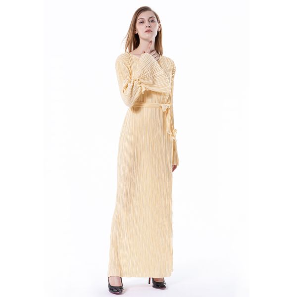

new muslim women pleated maxi dress s-3xl plus size islamic flare sleeve kaftan dress with belt, Red