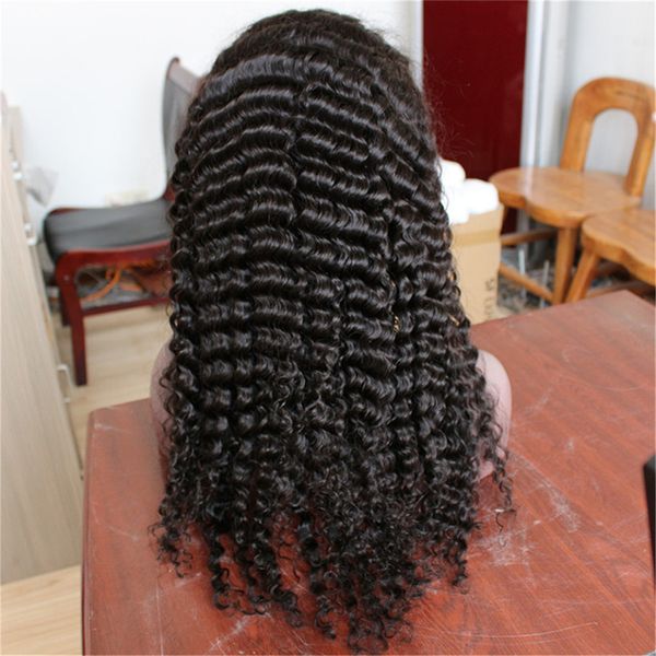 

natural color woman 130% density wig human hair swiss lace remy front lace deep wave brazilian vrigin hair, Black;brown