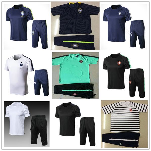 

2018 world cup national short sleeve training suit survetement football shirt tracksuit pants kit chandal uniform, Black
