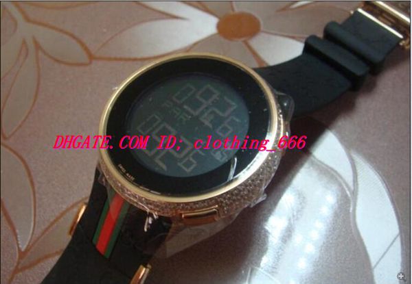 

luxury wristwatch mens digital rose gold diamond 44mm ya114207 quartz chronograph black rubber strap fashion men's watches, Slivery;brown