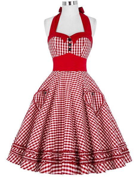 

50's 60s Summer Style Women Dress Gowns Plaid Vintage Rockabilly Pin Up Swing Vestidos Dress S-2XL