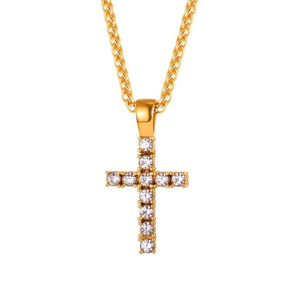

cross pendant ice out chain necklace men women gift christian jewelry hip hop cubic zirconia stainless gold color statement necklace p1108, Silver