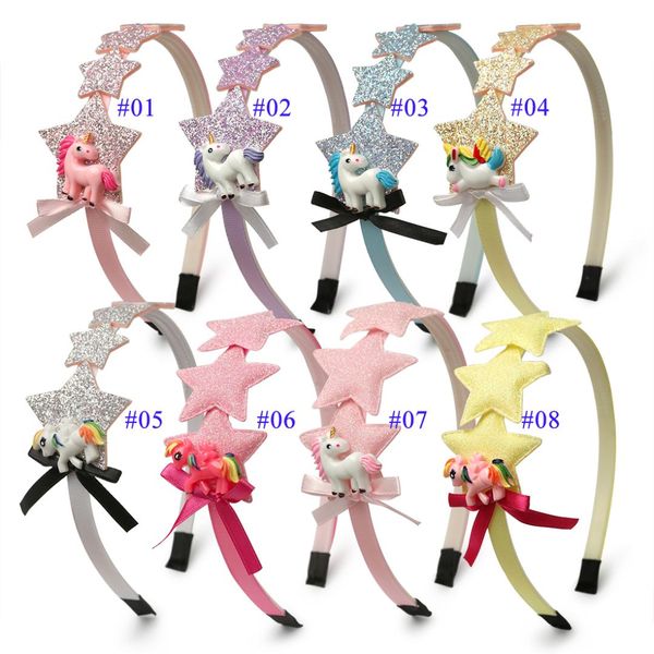

8pcs/lot glitter star unicorn girls headbands bowknot pleastic hairbands hoop princess dance headwear, Slivery;white