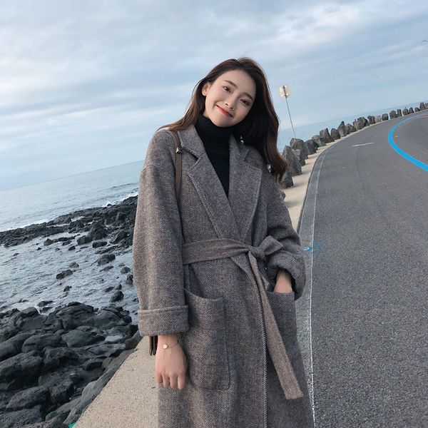 

women's coat winter double breasted wool blend long coat hood, Black
