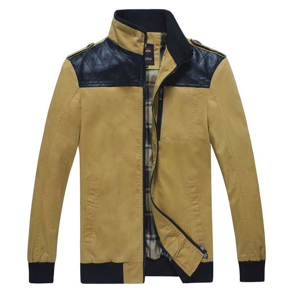 

nice men autumn jackets coats jaqueta masculina male causal fashion slim fit zipper jacket hombre leather patchwork outwear y228, Black;brown