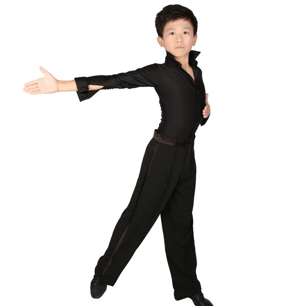 

professional stand collar latin dance shirt boys long sleeve black slim dance leotard wear for boys, Black;red