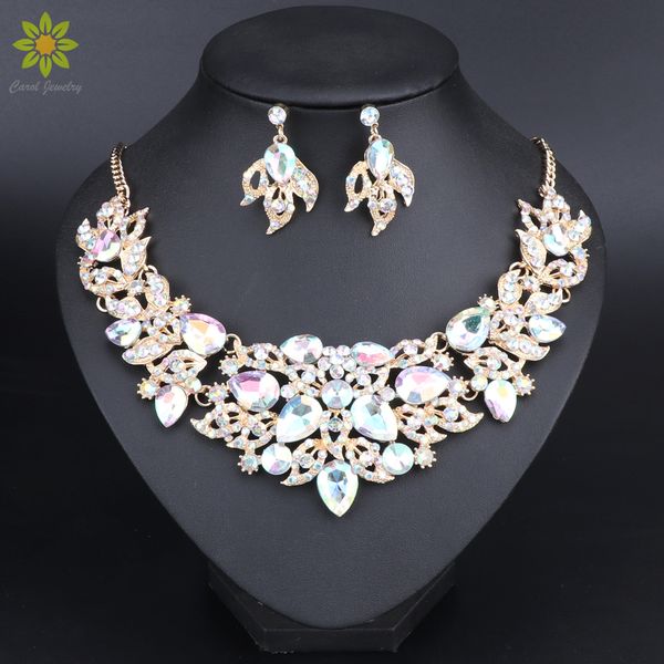 

bridal wedding party jewelry sets crystal rhinestone pendant necklace & earrings, Silver