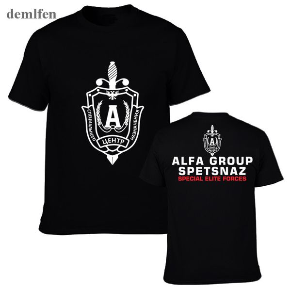 

russia alfa group spetsnaz special elite forces t-shirt men coon short sleeve tees fashion men's t shirts, White;black