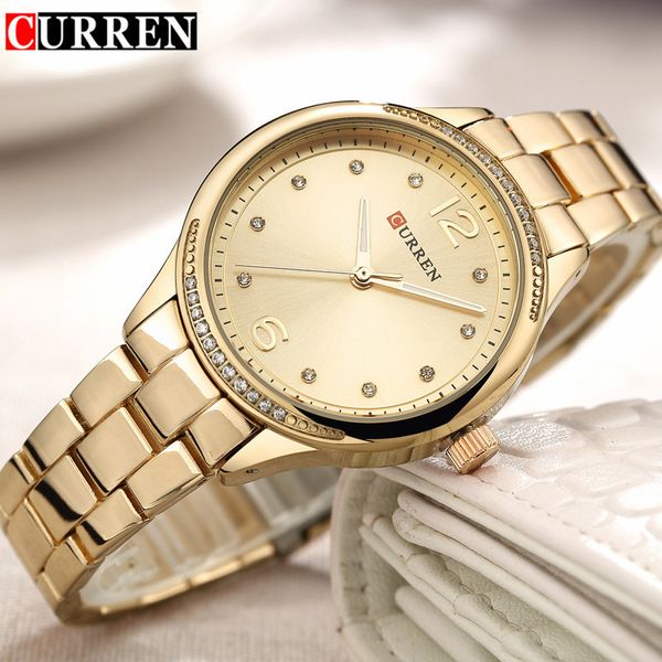 

steel fashion luxury jewelry women's women curren watches brand full quartz gifts casual gold watch dress ladies wristwatch opqlp, Slivery;brown