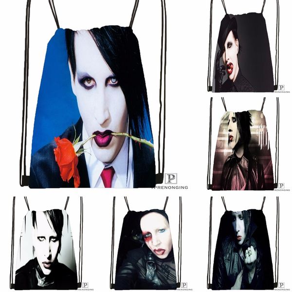 

custom marilyn manson drawstring backpack bag cute daypack kids satchel (black back) 31x40cm#180531-02-51