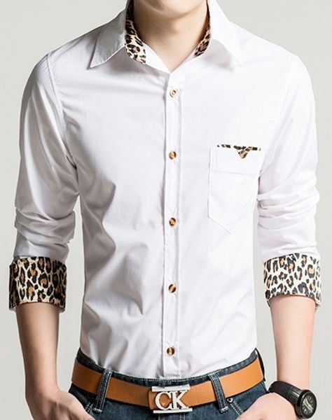 

geek new spring korean men shirt thin long sleeve splice slim, White;black