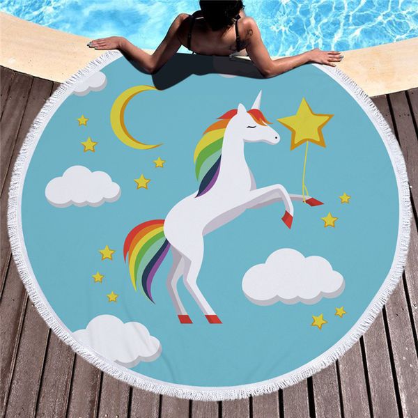 

in stock 8 styles 150cm unicorn beach towel tapestry towel round tablecloth with tassel unicorn beach serviette covers beach mat