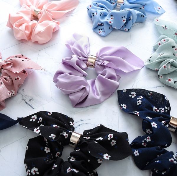 

10 color women girls pure color cloth elastic ring hair ties accessories ponytail holder hairbands rubber band scrunchies floral bunny ears, Slivery;white