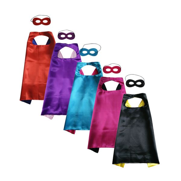 

70cm * 70cm plain color superhero cosplay cape with mask 2 layer satin cosplay costume halloween cosplay cape, Black;red