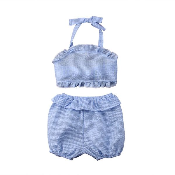 

2pcs cute toddler kids baby girl plaid ruched shorts outfits clothes summer sunsuit, White