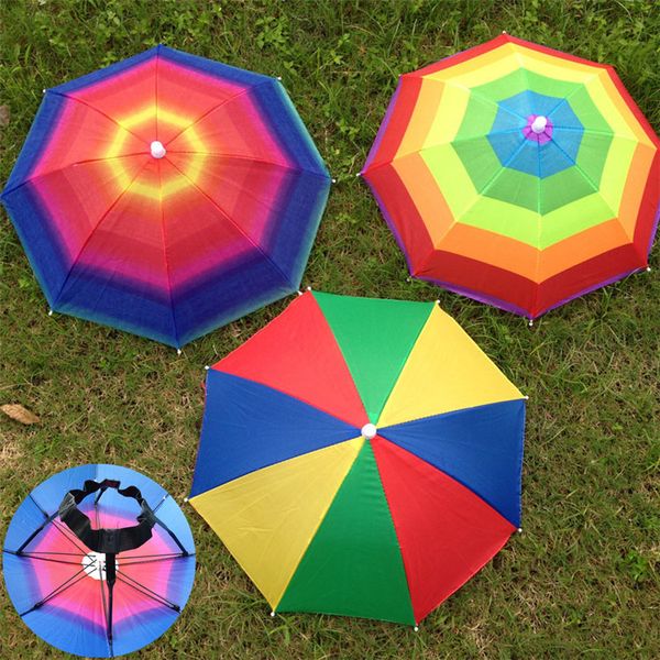 

foldable sun rainbow umbrella hat adjustable headband hat umbrella hiking fishing outdoor 3 colors t2i415