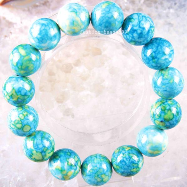 

stretch 14mm round beads natural blue stone bracelet 8inches 1pcs h1845, Black