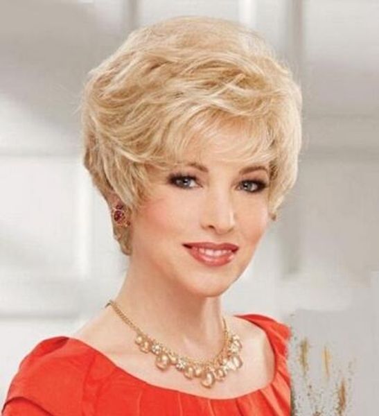 

curly fluffy trendy blonde side bang short wig hair for women, Black;brown