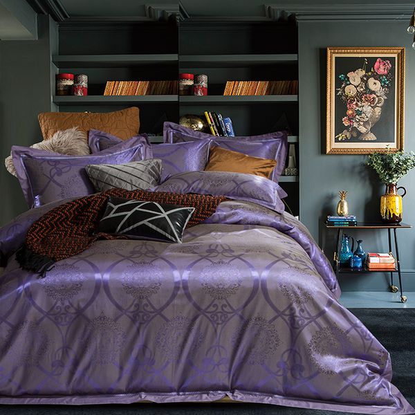 Gray Gold Jacquard Bedding Sets Queen King Size Duvet Cover Set