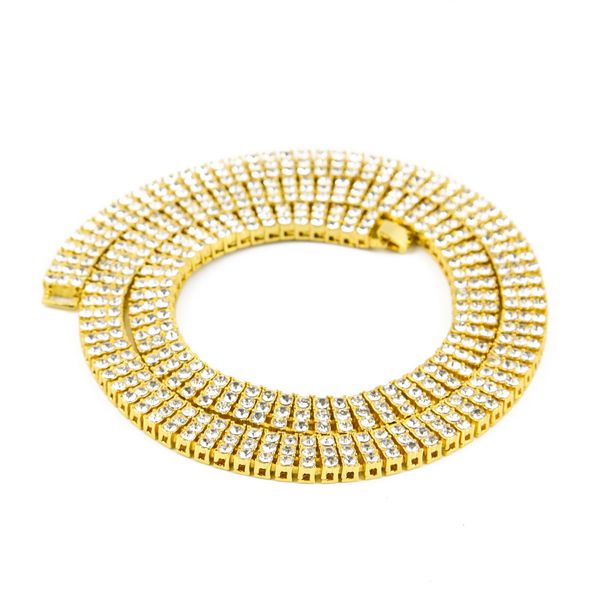 

NEW Hip Hop Bling Bling Iced Out Tennis Chain 3 Row Necklaces Luxury clastic Silver/Gold Color Men Chain Fashion Jewelry