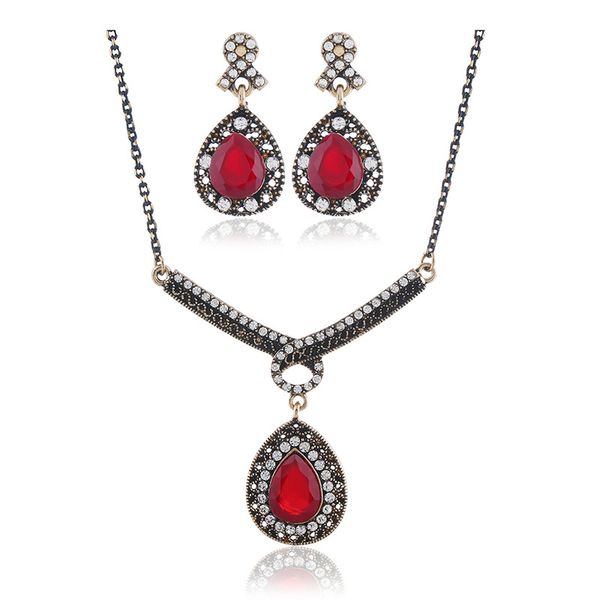 

water drop necklaces & pendants jewellery sets for women vintage rhinestone bridal wedding party jewelry, Silver