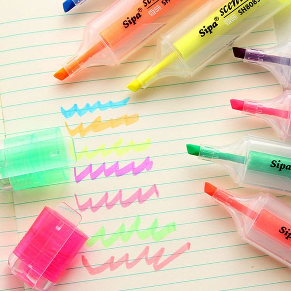 

7 colors/lot korean stationery highlighters lovely fragrance color marker pen paints material office school supplies canetas, Black;red