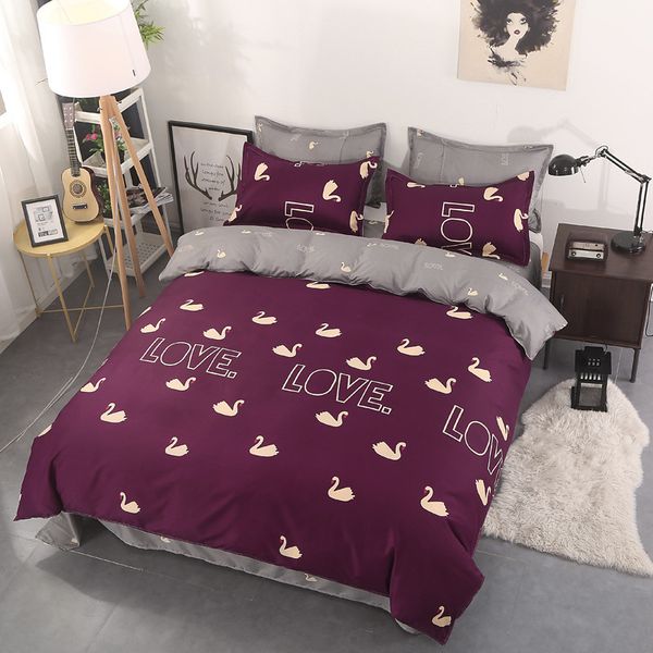 

red swan printed bedding set kids cute bedspread twin full  king size duvet cover set soft bed with flat sheet 4pcs