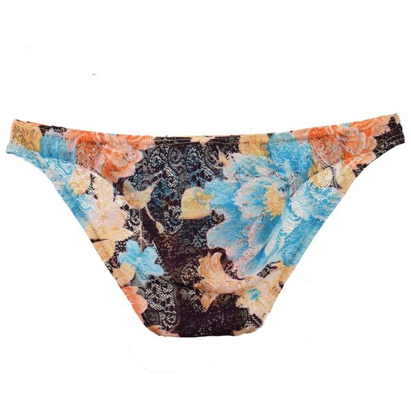 

gay underwear men briefs shorts lace printed low waist panties man semi-transparent u convex pouch underpants cueca -xxl, Black;white