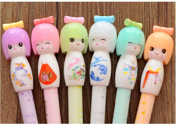 

Wholesale-X17 4X Kawaii Kimono Japanese Girl Doll Gel Pen Writing Signing Stationery Creative Gift School Office Supply
