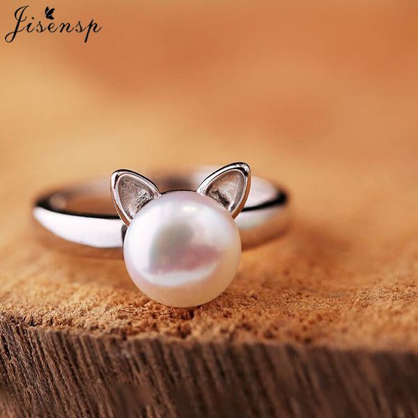

jisensp fashion animal jewelry ring silver color cartoon kitty imitation pearl cat ear ring for women engagement anillos mujer, Golden;silver