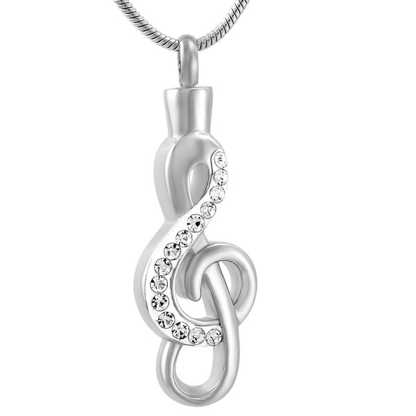 

ijd9560 waterproof rhinestones inlay music note cremation urn jewelry keepsake urn necklace memorial remains locket pendant for ashes, Silver
