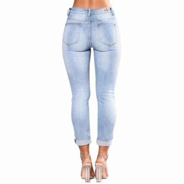

wholesale-muqgew womens skinny slim trousers corner embroidered small feet elastic jeans stretch cotton full length floral decoration, Blue
