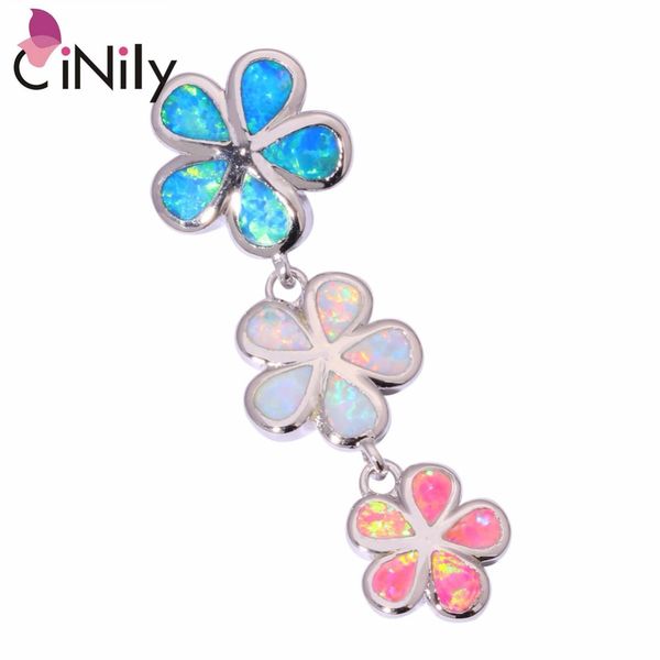 

cinily created blue white pink fire opal silver plated wholesale flower for women jewelry wedding gift pendant 1.5" od3878, Black