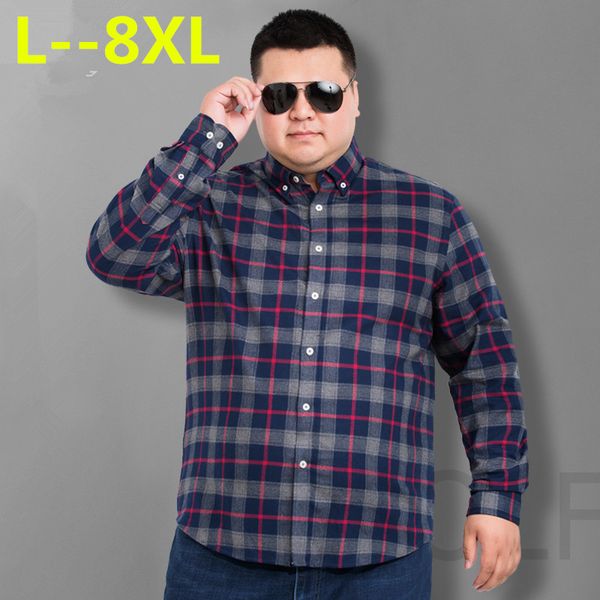 

10xl 8xl men plaid shirt camisas social 2018 autumn men's fashion plaid long-sleeved shirt male button down casual check, White;black