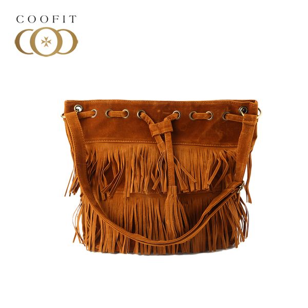 

coofit women bag hobos vintage imitation suede fringe tassel shoulder bag adjustable shoulder handbags messenger newest