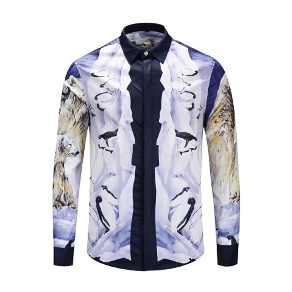 

2018 new luxury mens fashion casual long sleeve shirt 90167 vintage designer 3d print slim fit cotton lapel dress shirts -xxxl, White;black
