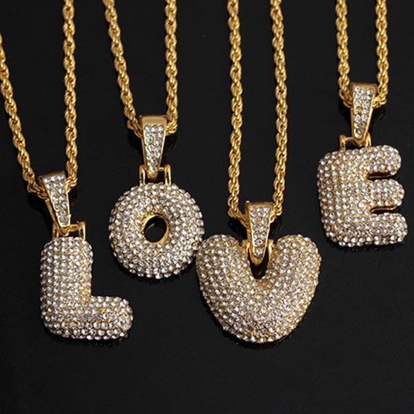 

hip hop small bubble captial letters necklaces & pendant zircon a-z pendant gold silver color alphabet pendant necklace