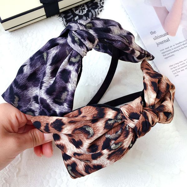 

korea leopard print girls hairband large bow headbands fashion hair accessories for women flower crown head hoop
